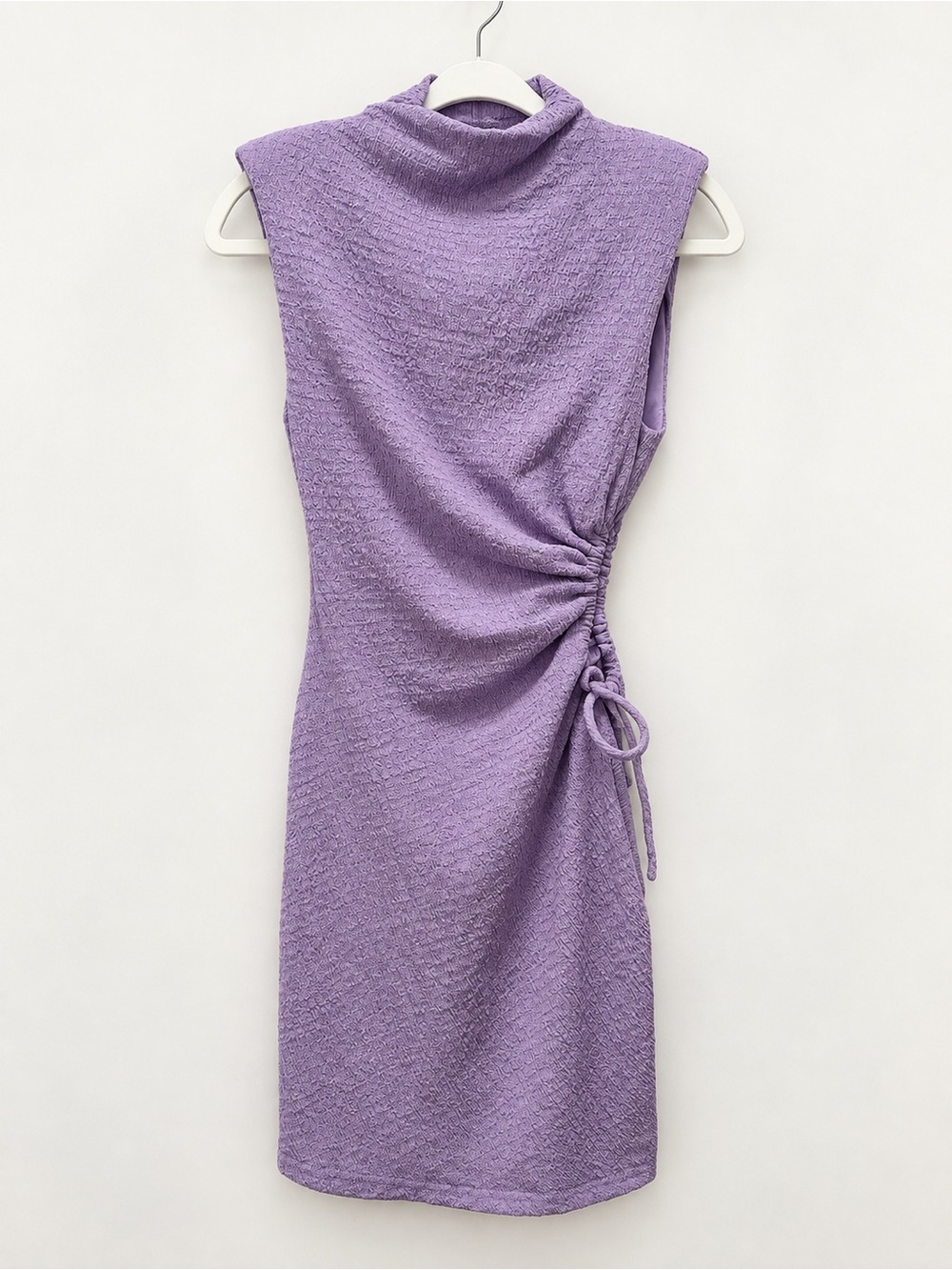 Lavender Ruched Side Cutout Mock Neck Mini Dress XS NWT
